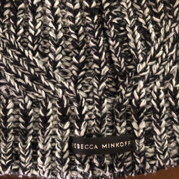NWT Rebecca Minkoff Marled Black White Beanie Hat & Armwarmer Set Fingerless NEW - Picture 5 of 5